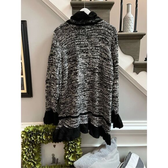 Avenue Black & White Ruffle Mohair Blend Tie Front  Cardigan Sweater sz 14/16 EU - Picture 5 of 6